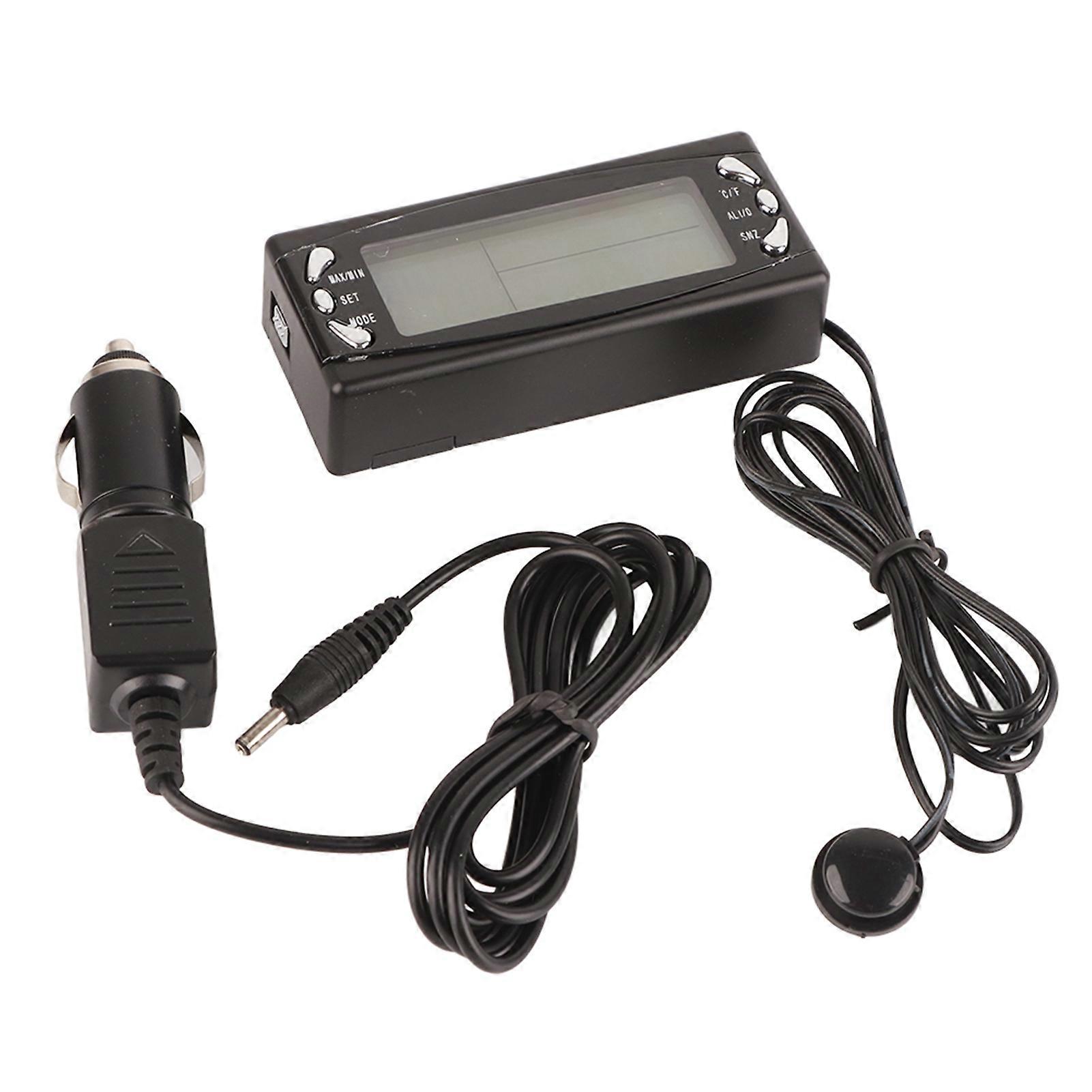 12V Digital Car Thermometer Vehicle Clock LCD Temperature Meter with Alarm Function CT23