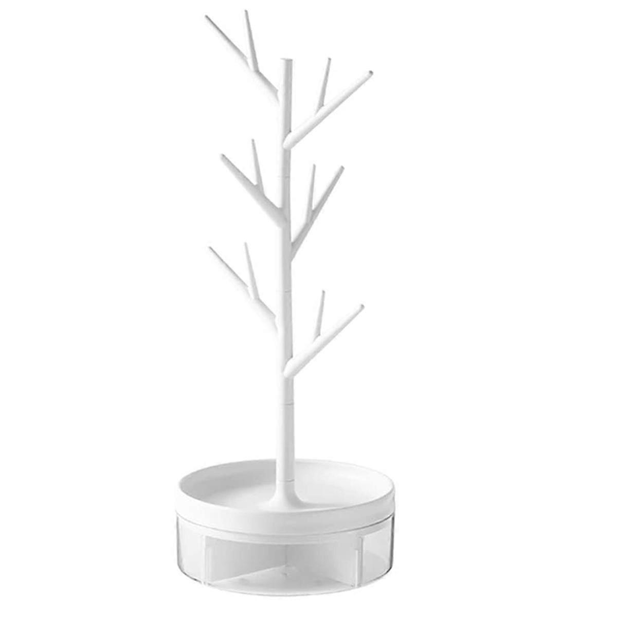 Branch Jewelry Rack with Rotatable Base and Storage Box Tree Tower Rack Hanging Organizer, White