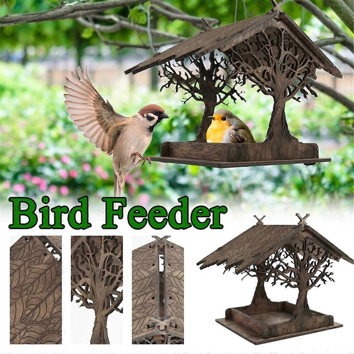 Wooden Bird Feeder Hanging Drinker for Garden Yard Garden Decor Roof Outside Bird Feeders-C
