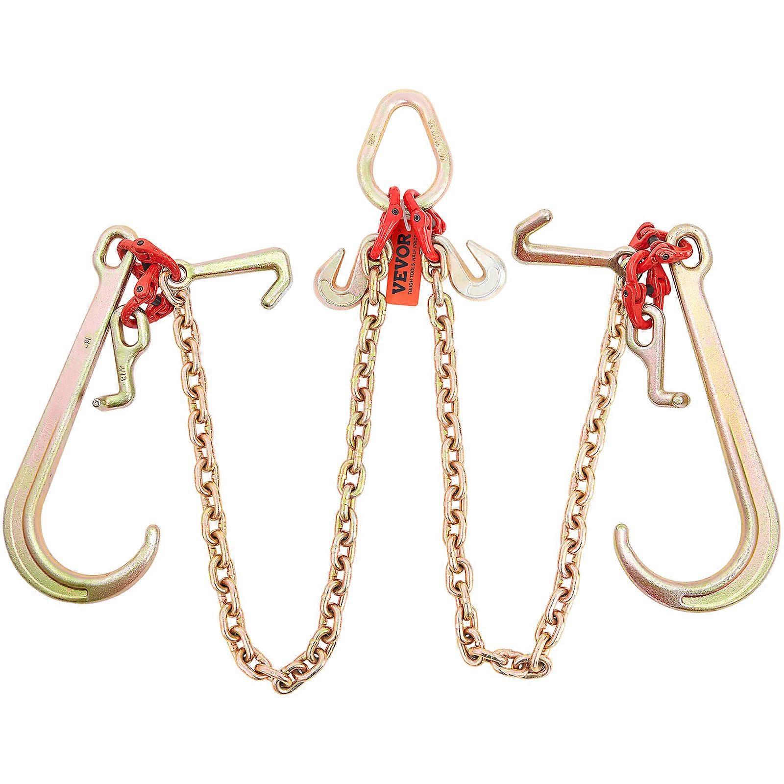 V-Chain Bridle, 9620 lbs Working Load Limit, 5/16'' x 3' G80 Tow Chain with RTJ Cluster Hooks, for Lifting & Moving Activities