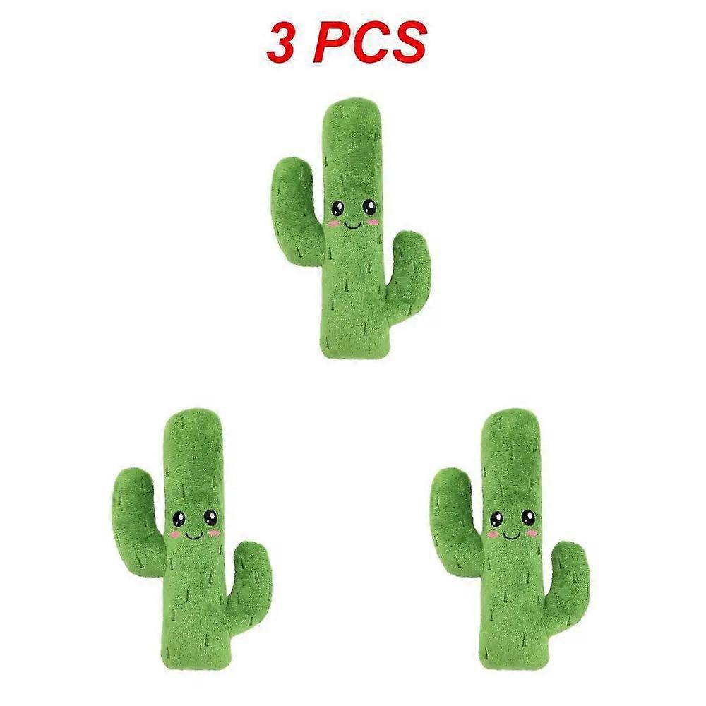 3PCS Interactive Dog Chew Toy Bite Resistant Squeaky Plush Doll Pineapple Cactus Shaped Toys For Small