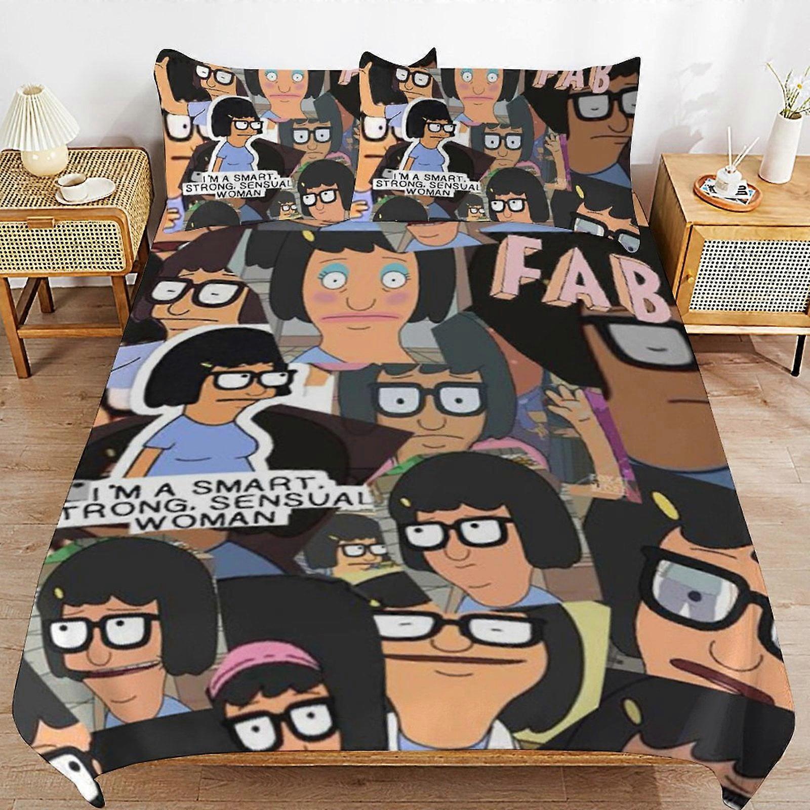 a1524 Conjunto de capa de edredom Tina Bob's Burgers, conjunto de cama de 3 peças 86x70" Conjunto de capa de edredom decorativa com impressão dupla face (1 capa de edredom + 2 travesseiros