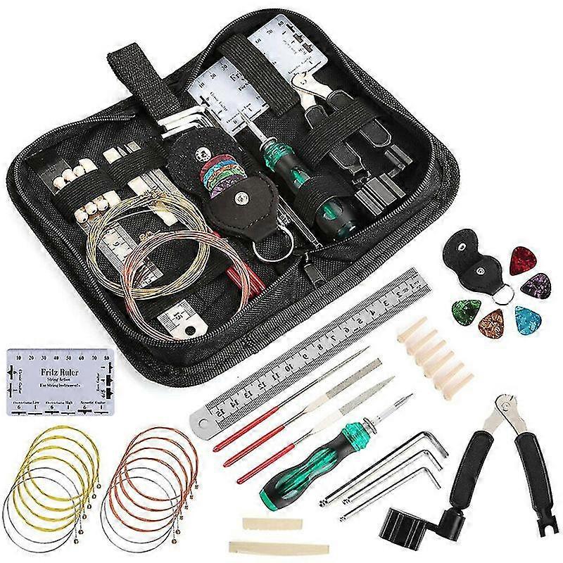 Electric Guitar Bass Care Repairing Tool Set Luthier Setup Maintenance Kit Including 2 Set Of Strings 1 String Action Ruler 1 Guitar String Winder 1 S