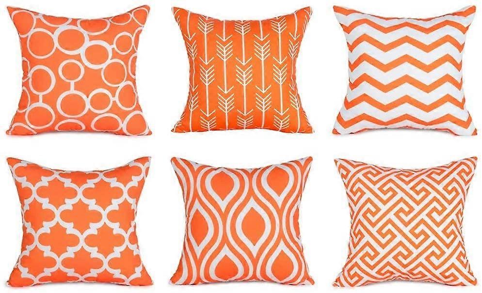 100% Durable Canvas Square Decorative Throw Pillows Cushion Covers Pillowcases for Sofa,Set of 6,1818 Inch-Orange