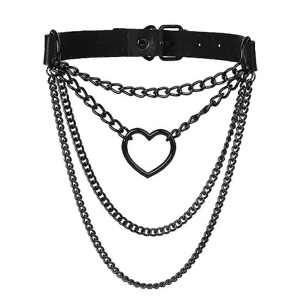 Harajuku multi-layer black electrophoresis chain necklace leather heart-shaped collar necklace neck chain clavicle chain