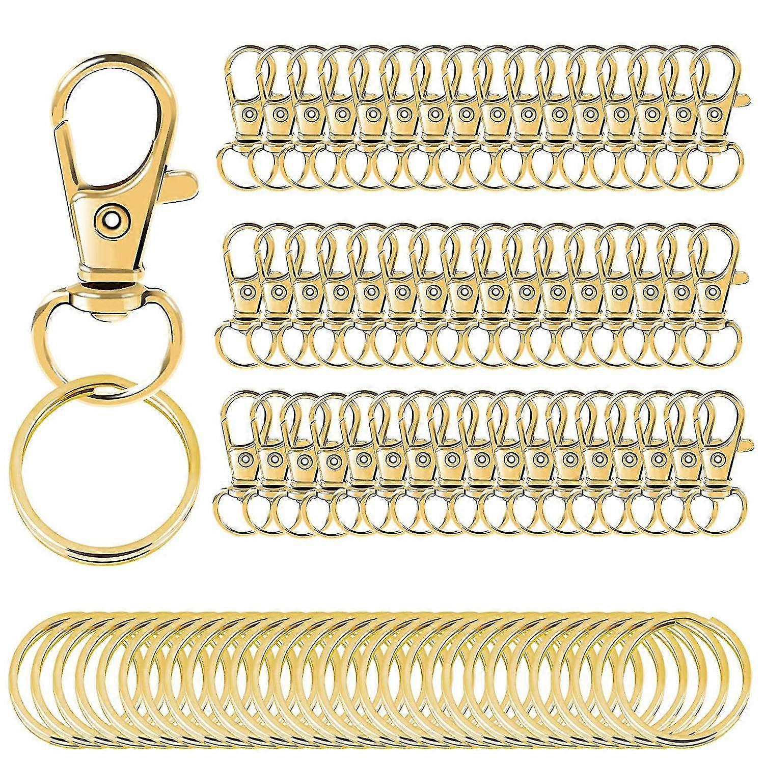 100pcs Swivel Clasps Lanyard Snap Hooks With Key Rings, Key Chain Clip Hooks Lobster Claw Clasps Fo