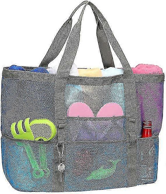 Beach Bag, F-color Mesh Beach Bag Oversized Beach Tote 9 Pockets Beach Toy Bag