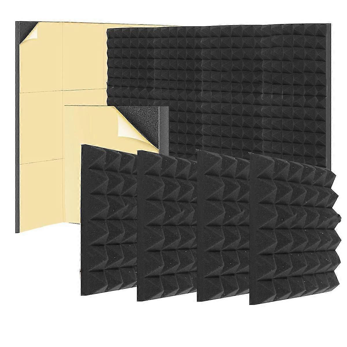 6包自粘式隔音墙板2x12x12英寸隔音泡沫板,适用于家庭,录音室,办公室
