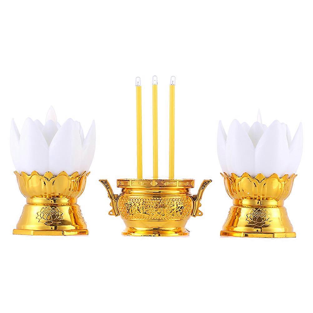 1セットLED電子お香バーナーLEDロータスフラワーランプ仏教用品