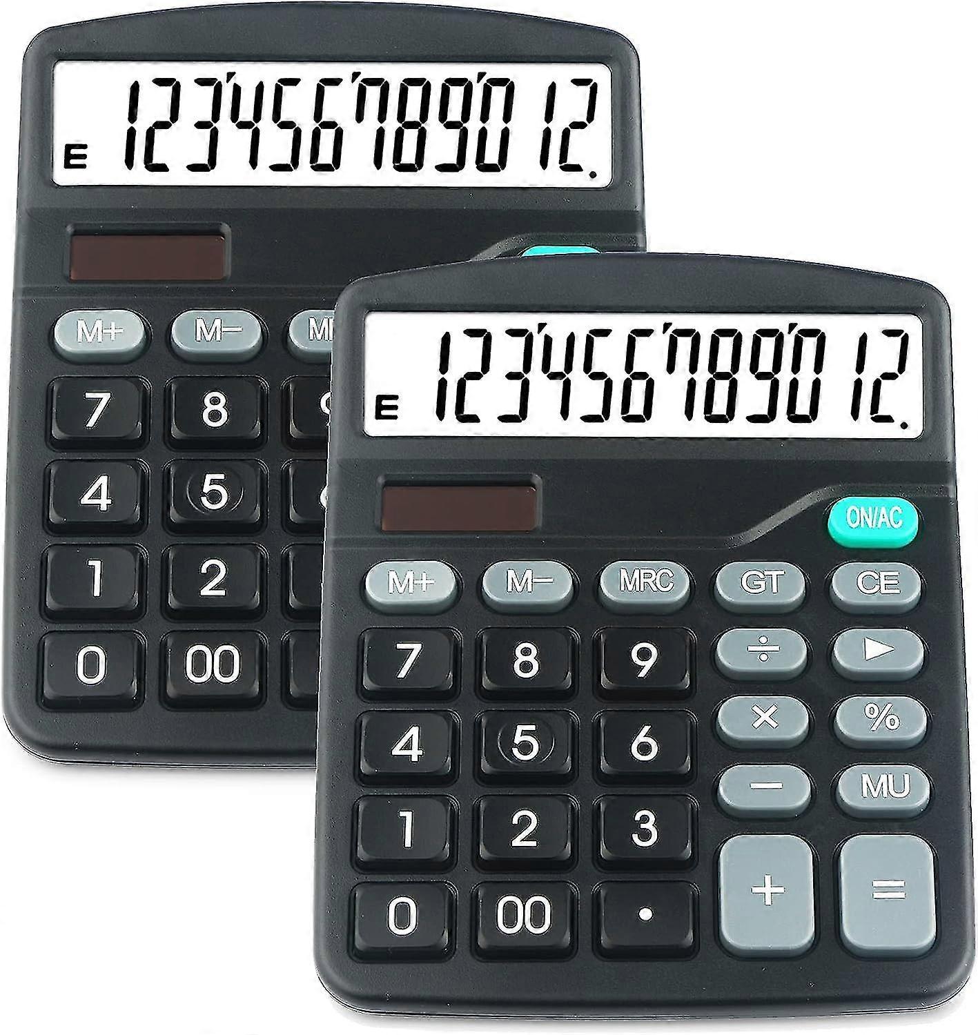 12 Digit Desktop Calculator Big Button Solar Powered Desktop Calculator For Home School - Battery Included (2 X Uk837)
