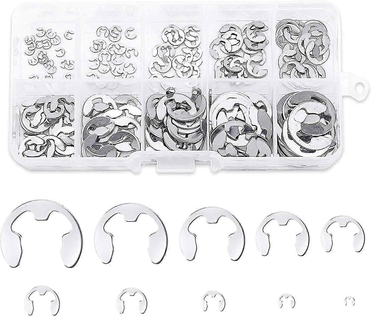 200pcs rustfritt stål e-circlip ring kit, rustfritt stål circlip holder