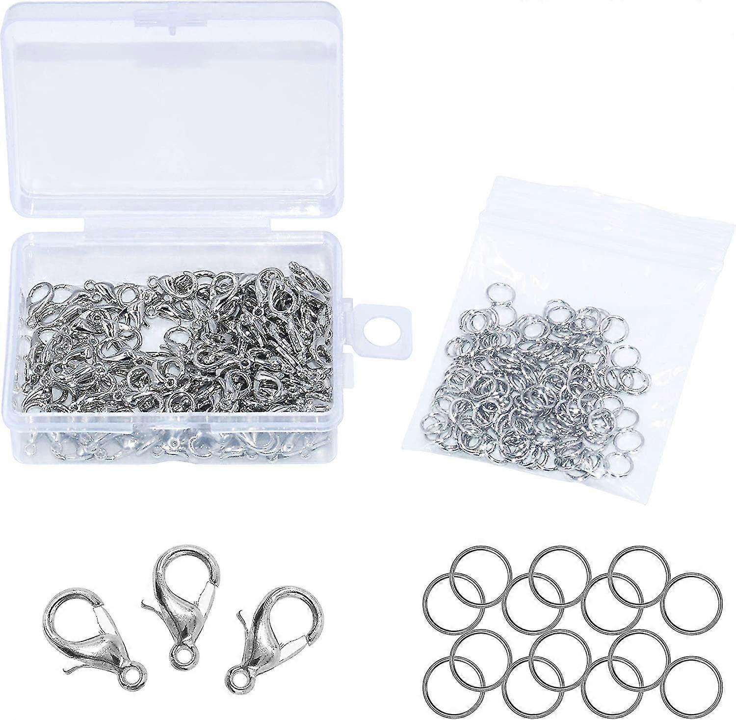 120 Pack Small Silver Lobster Claw Clasps Clip With Open Jump Rings