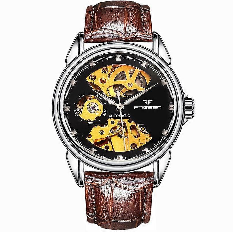 Fngeen 8818 Men's Sophisticated Automatic Mechanical Watch in Elegant Gold and White Color