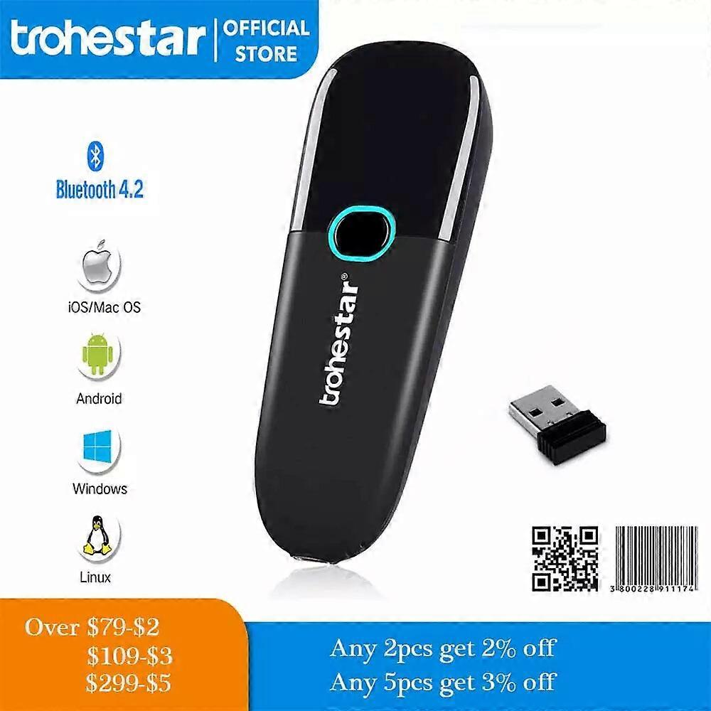 Trohestar Mini Barcode Scanner 1D 2D Bar Code Reader 2.4GHz Wireless Bluetooth-compatible Handheld BarCode Reader Scannes