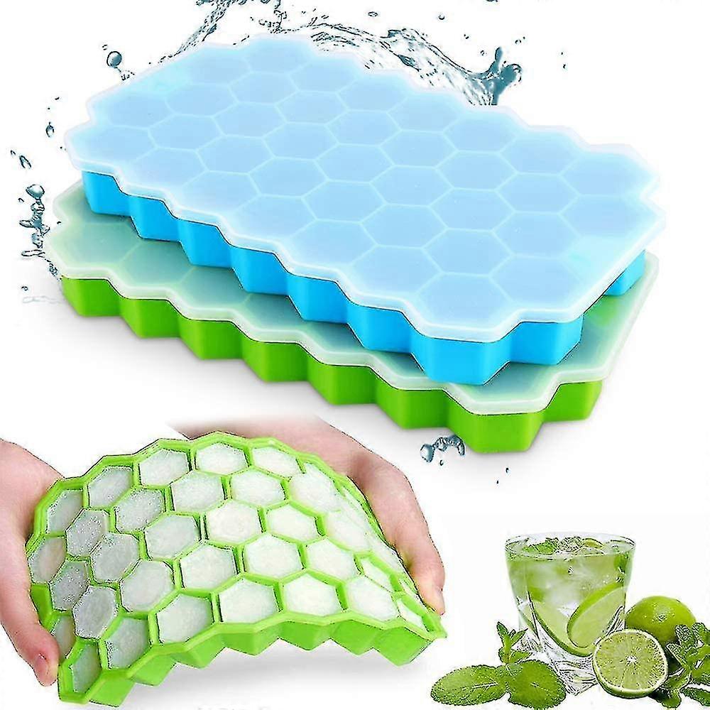 2 Pack Silicone Ice Cube Tray 37 Compartment Ice Cube Mold With Cover
