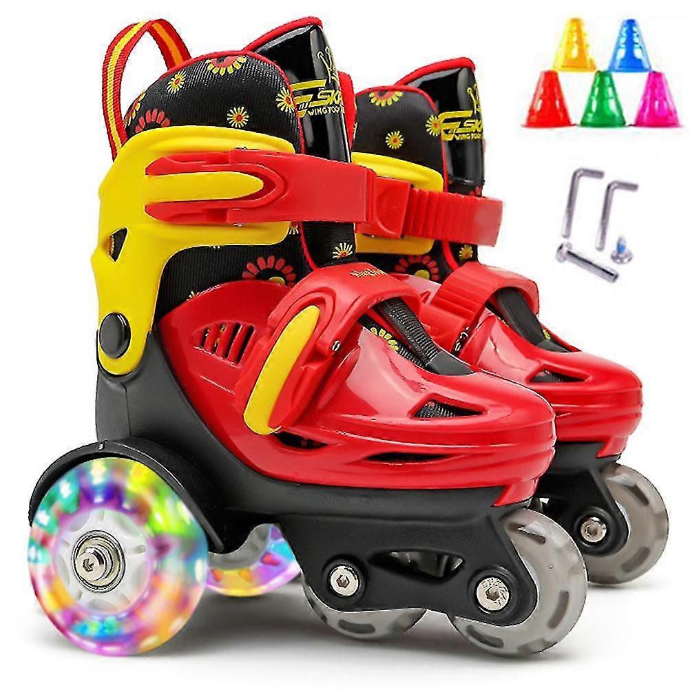 Adjustable Size Kids Quad Roller Skates with Luminous Wheels and Double Brakes
