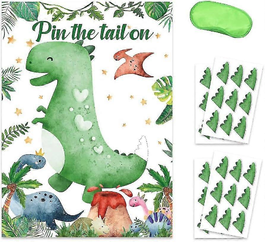 Dinosaur Party Game Supplies - Pin the Tail on the Dinosaur Game Set with Eye Mask - Funny Birthday Games for Kids