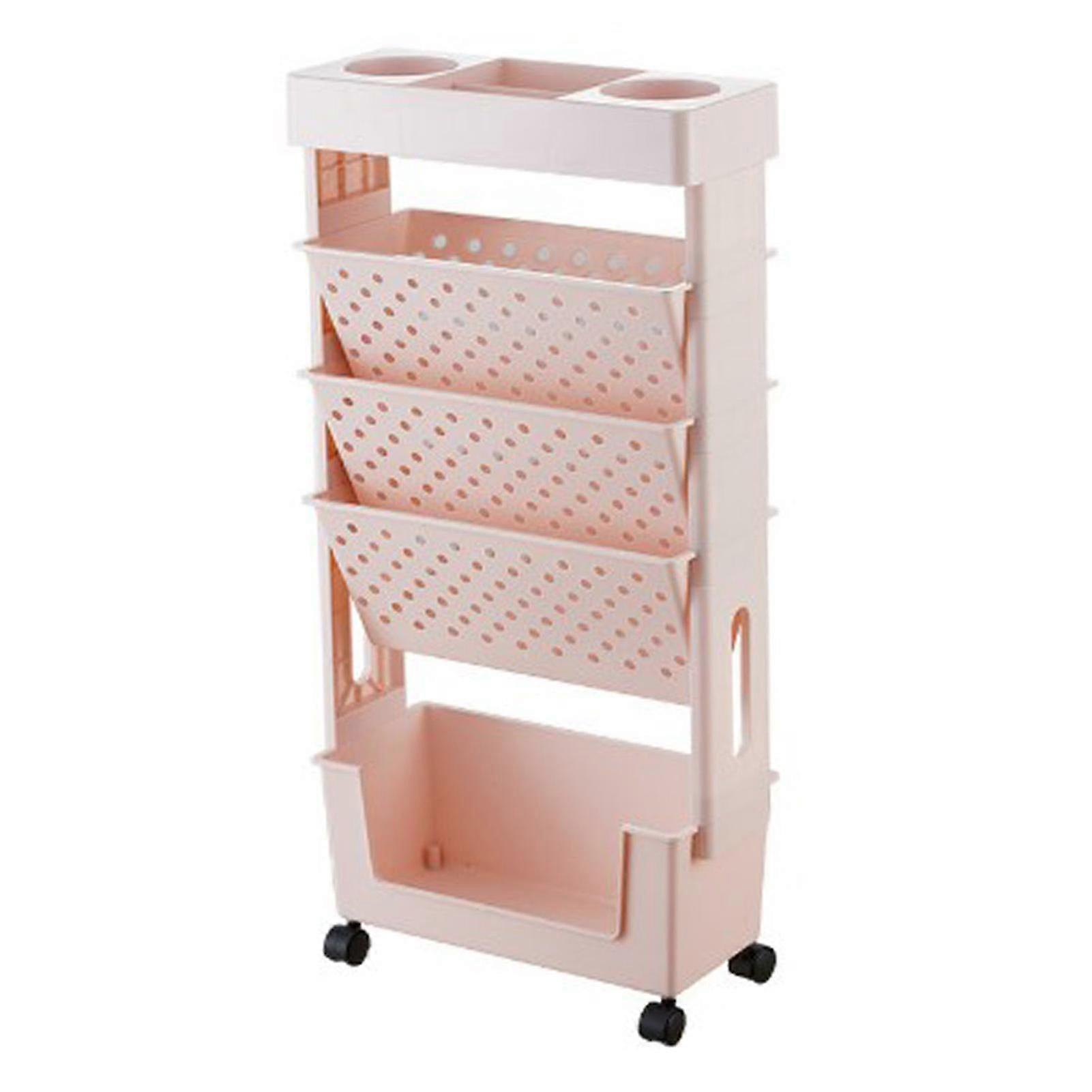 Multilayer Rotatable Pink Movable Bookshelf with Removable Wheels