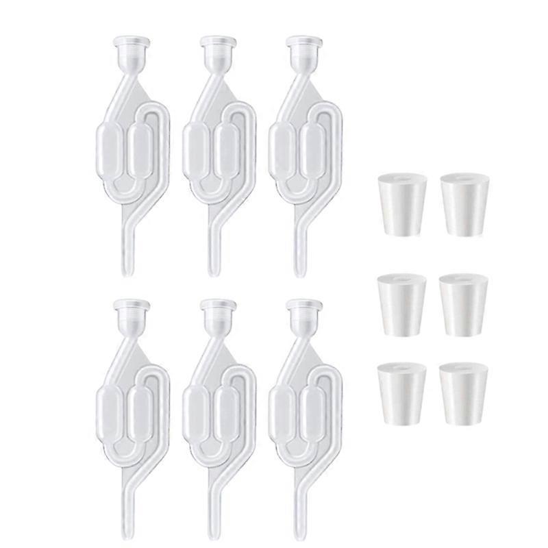 6 S-Shape Exhaust Seal Valve with Rubber Stopper Twin Airlock for Wine Making, Beer Brewing Glass C