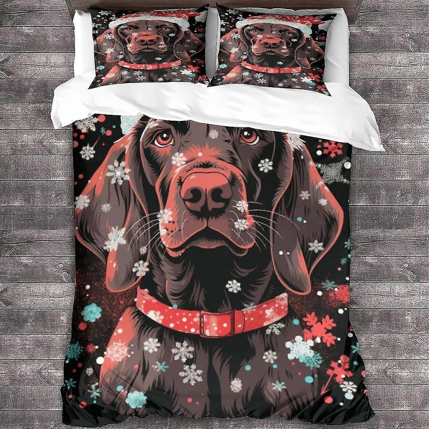 o3796 Lençóis de Cama Cão 3D Conjunto de Capa de Edredom de Natal Padrão Animal Impresso Capa de Edredom com Fecho de Zíper 3 Peças Capa de Edredom Macia Cama Sh