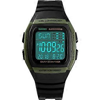 Men's Square Digital Watch, Classic Multi-Function Waterproof Stopwatch Countdown Alarm Watch for Men