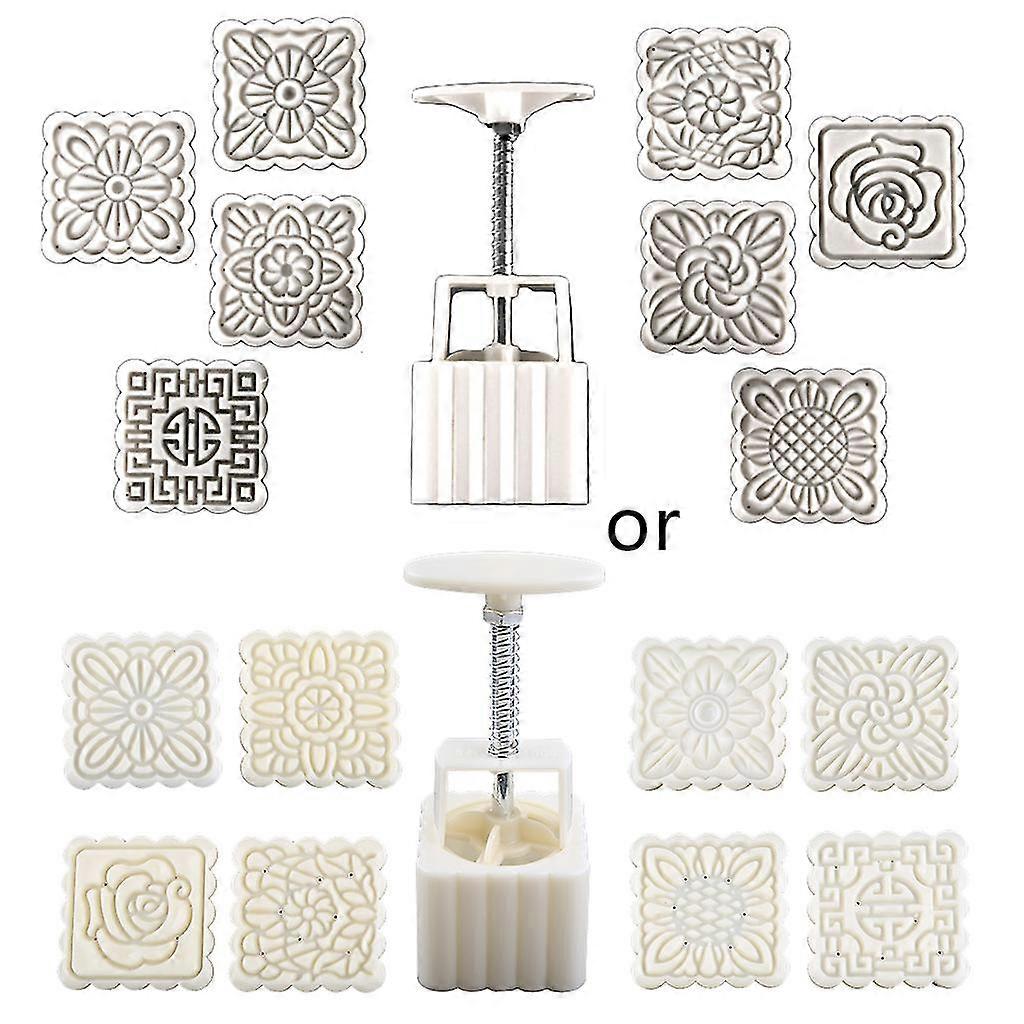 100g Mooncake Barrel Mold with 8pcs Square Flower Stamps Hand Press Pastry Mould