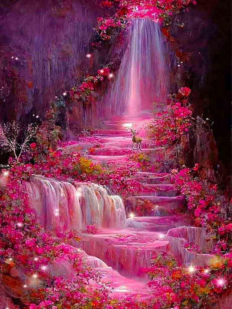 Dww-30 x 40 cm ,cascade de fleurs Diamond Painting Broderie Diamant Peinture  Canevas 5d Tableau Enfant Adulte Strass Lot Puzzle Dessin Decoration Mur