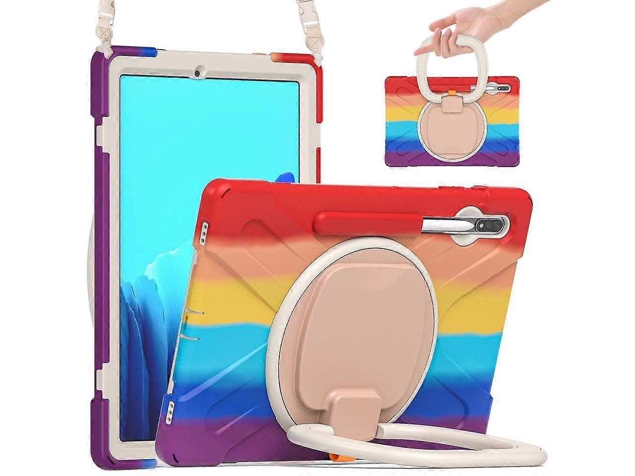 Case for Samsung Galaxy Tab S8 Plus 2022 / S7 Plus 12.4 Inch 2020 SM-X800 SM-X806 SM-T970/T975/T976 with 360 Degree Rotating Handle Stand Bracket Shoc