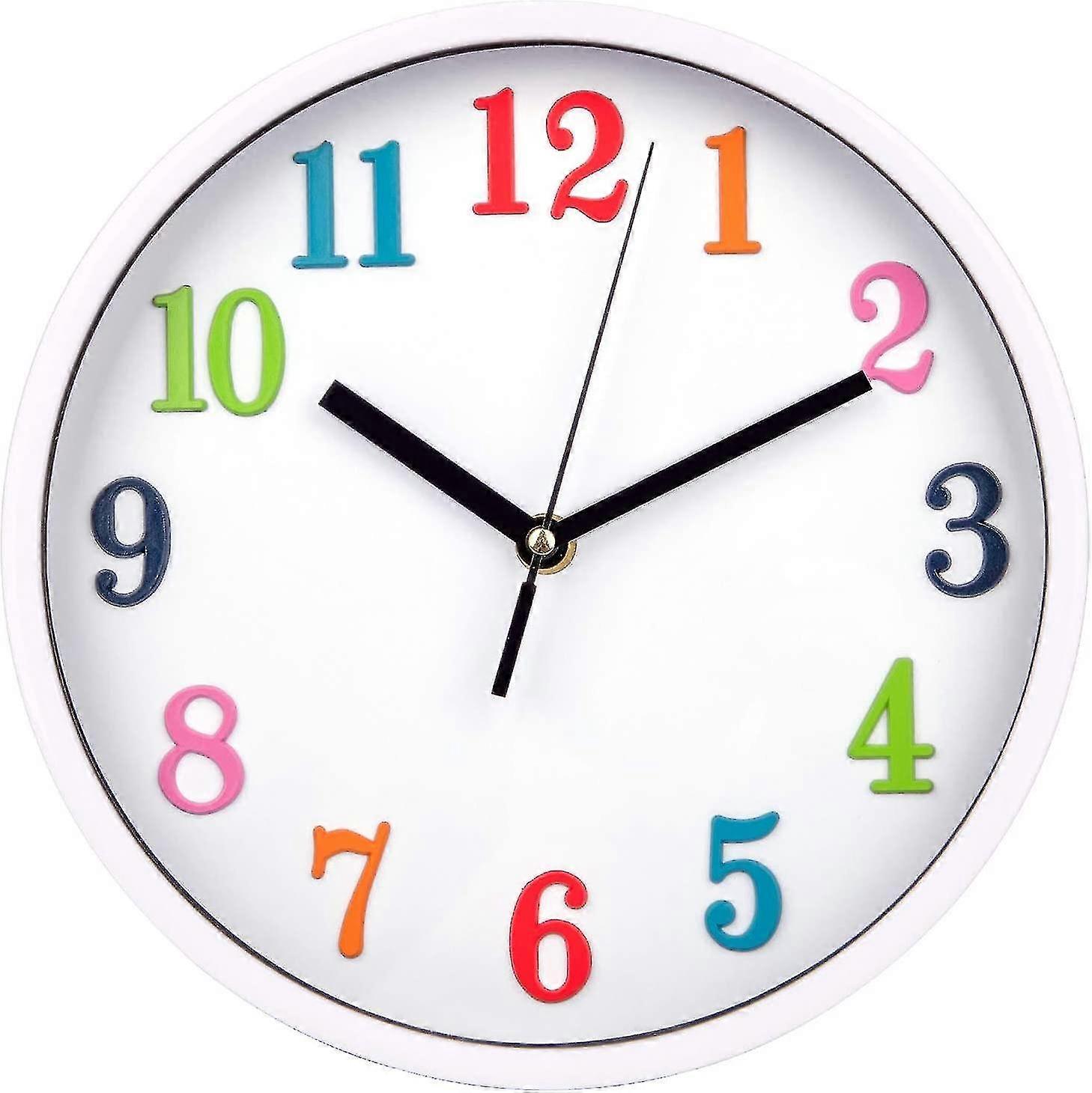 10 Inch Colorful Kid Wall Clock Silent Decorative Clock Non Ticking Quartz Battery Operated For Children Bedroom, Nursery Room, School, Home