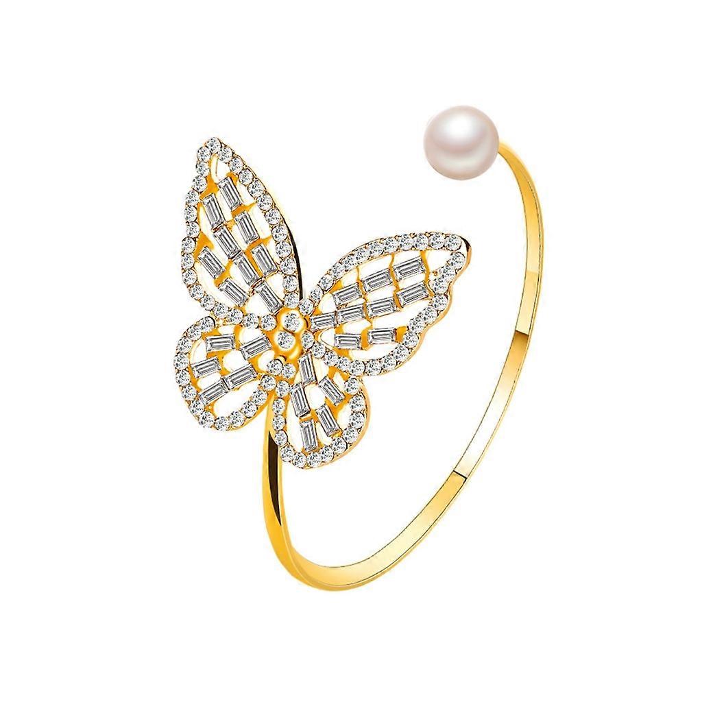 Hollow Butterfly Bracelet Simple Alloy Cuff Bracelet Crystal Pearl Open Bangle