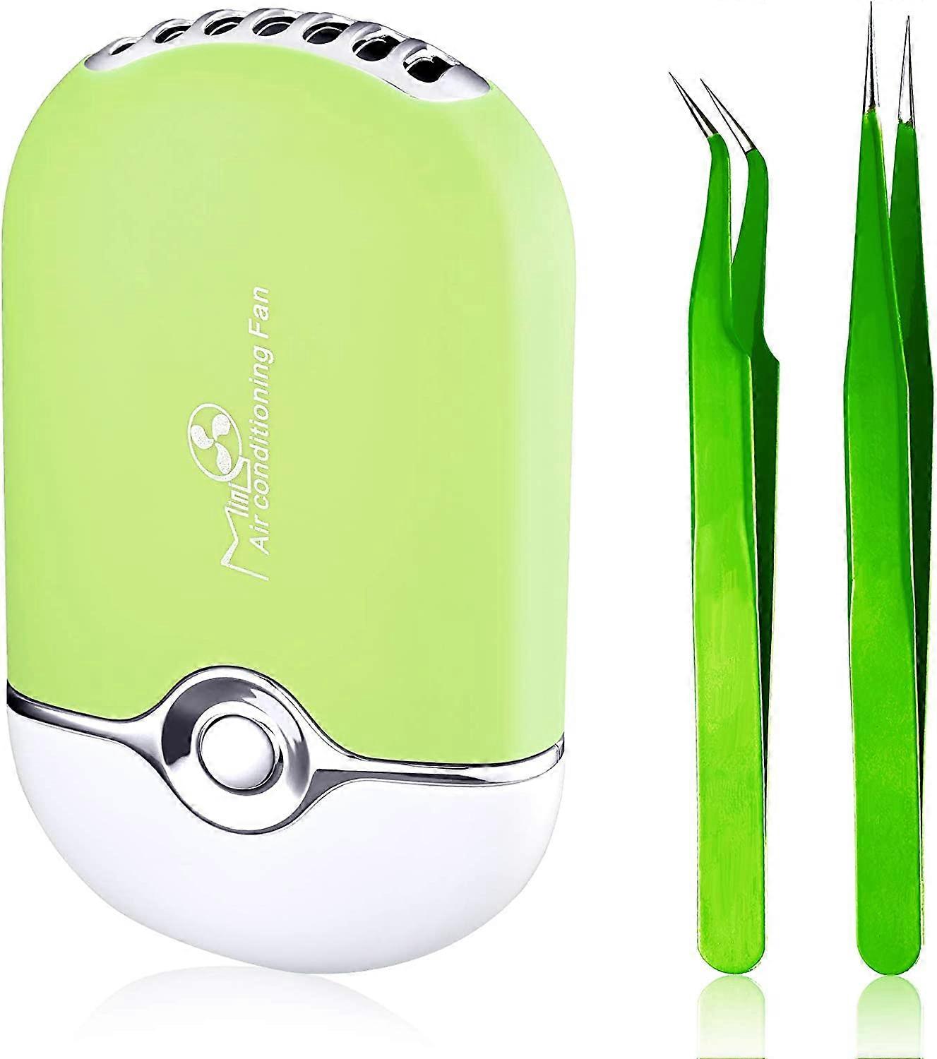 USB Air Conditioning Blower Handheld Eyelash Fan Dryer Rechargeable Eyelashes Dryer Fan Mini Portable Fans with 2 Pieces Straight and Curved Tweezers 