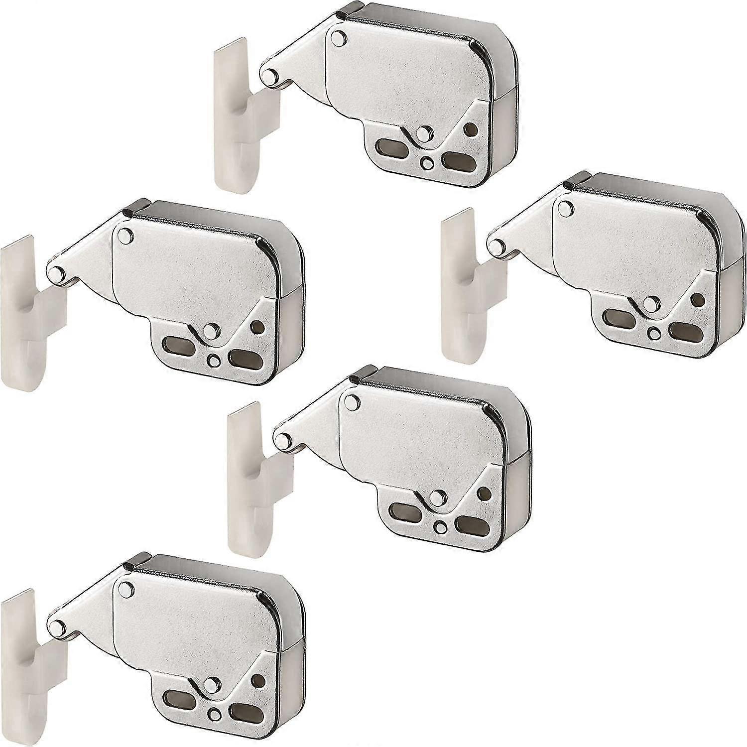 Spring Latch for Cabinet Door | Automatic Push Latch to Open Hinged Cupboard Doors | Nickel-Plated Steel Latch and Plastic Receptacle | Pack Of 5 Jiuj