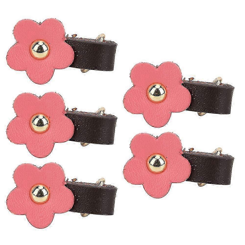 Zipper Puller Heads 5 Pcs Split Leather Flower Shape DIY Sewing Accessories Pink