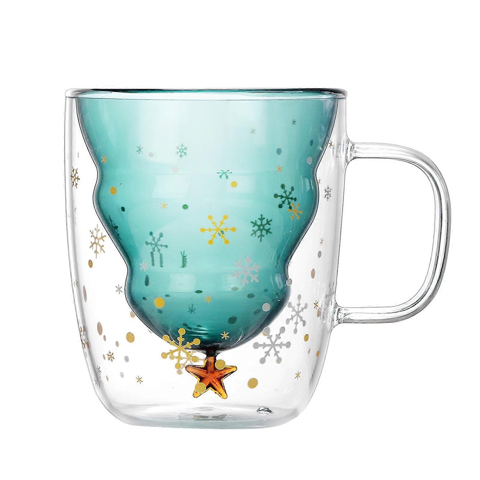 Double Layer Glass Cup Xmas Tree Snowflake Shape Creative 3d Transparent Coffee