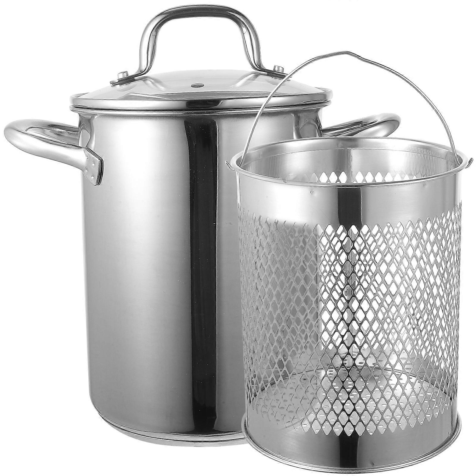 1 סט סיר טיגון ביתי מנירוסטה עם סלסלת טיגון