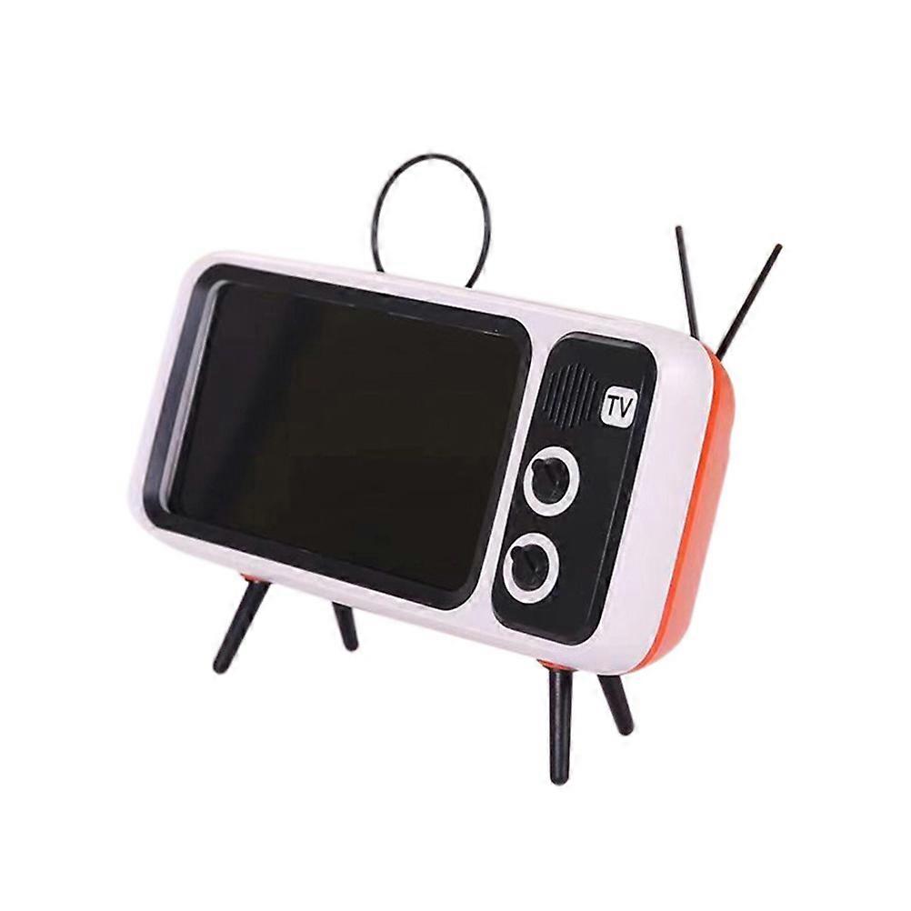 Retro TV Mobile Phone Holder with Wireless Speaker Creative Smartphone Stand Desktop Phone Bracket (Orange)