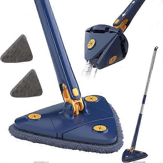 360 Degree Triangular Cleaning Mop, Triangular Telescopic Mop, Rotatable Adjustable Mop, Multifunctional Push-Pull Automatic Squeeze Mop (Blue + 4 Pad