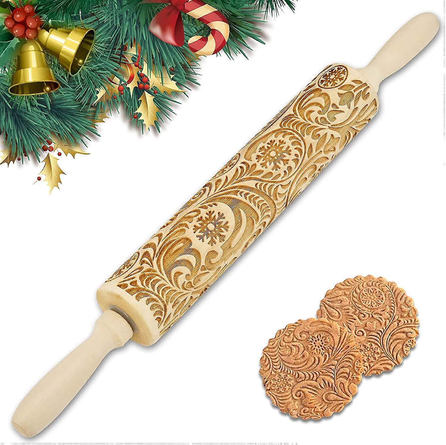 Embossed wooden rolling pin, carved embossed rolling pin with elk pattern
