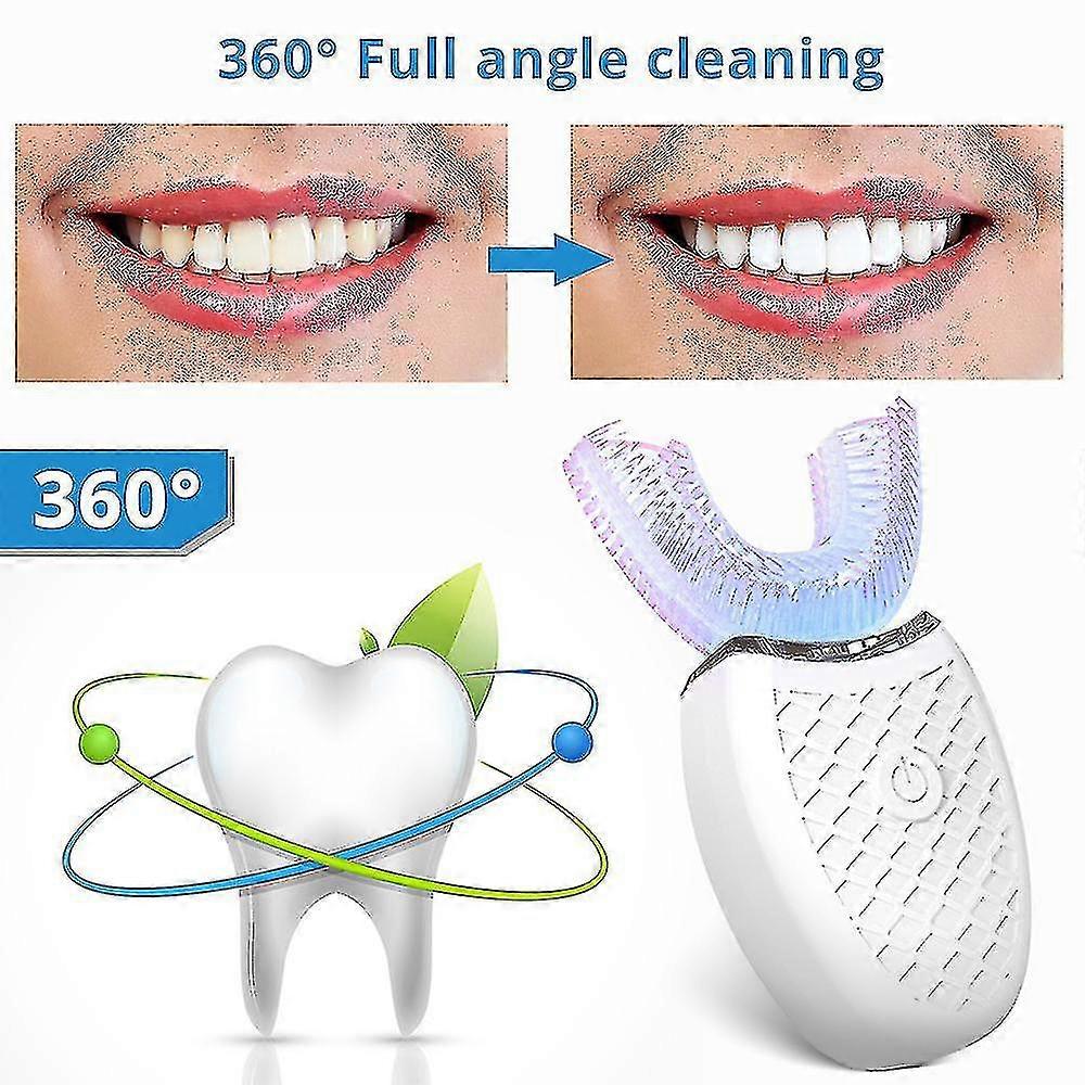 2022 New 360 Degrees Intelligent Automatic Sonic Electric Toothbrush U Type 4 Modes Tooth Brush Usb Charging Tooth Whitening Blue Light