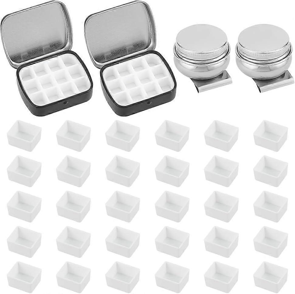 Portable Mini Palette Watercolor 12 Grids Empty Watercolor Palette with Oil Pot and 30pcs Empty Watercolor Paint Pans for Making it Outdoor Sketching