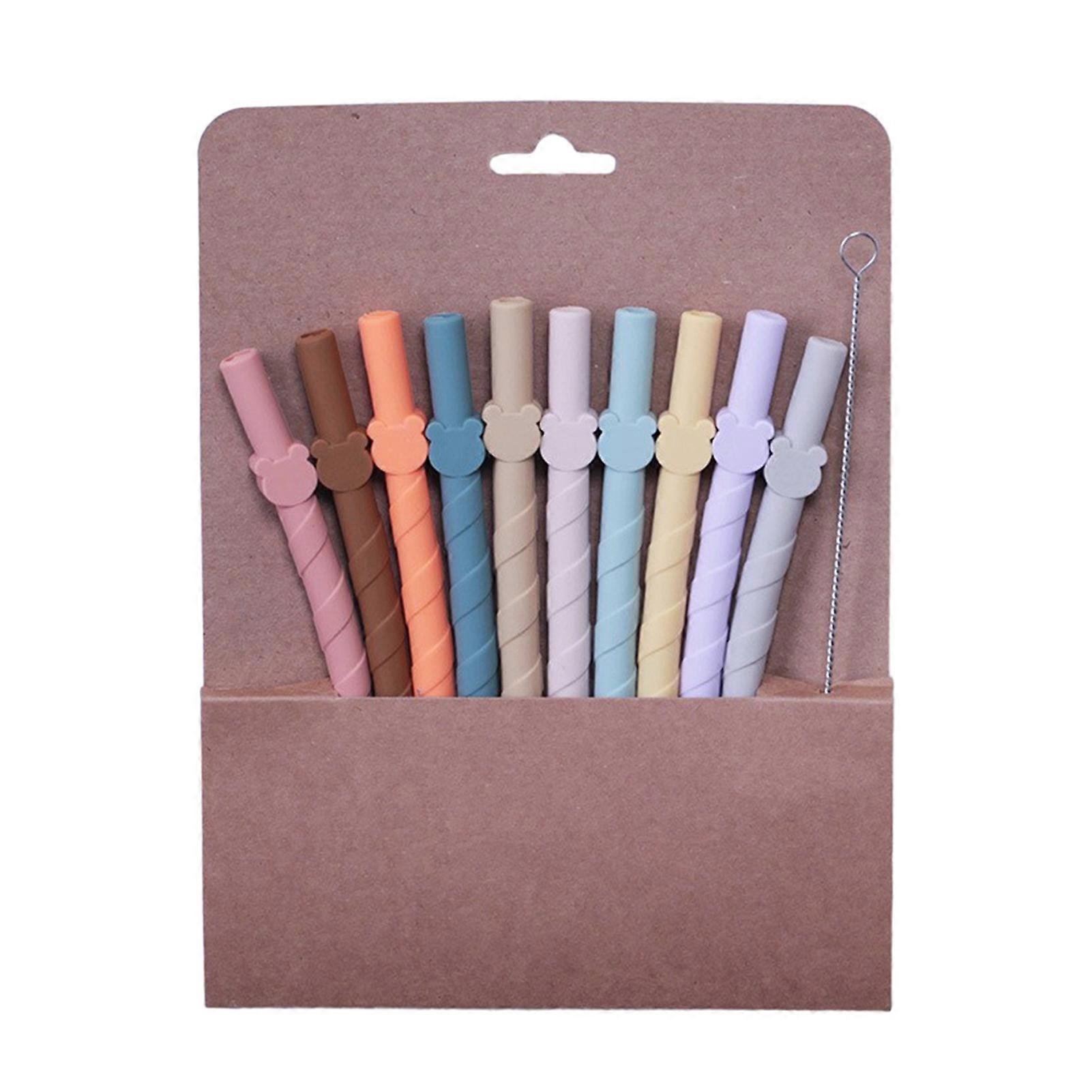 10Pcs Colorful Silicone Straws Reusable Easy to Clean BPA-free Food Grade Dishwasher Safe Straight Straws