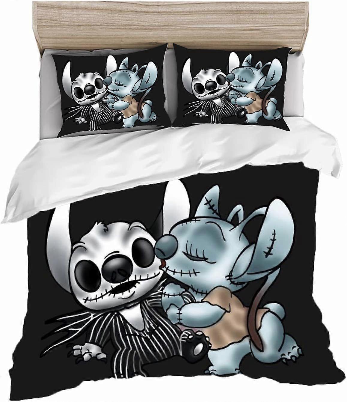 Lilo & Stitch Children's Bedding Set, Cartoon Lilo and Stitch Microfiber Cotton D Duvet Cover Set, for Boys and Girls