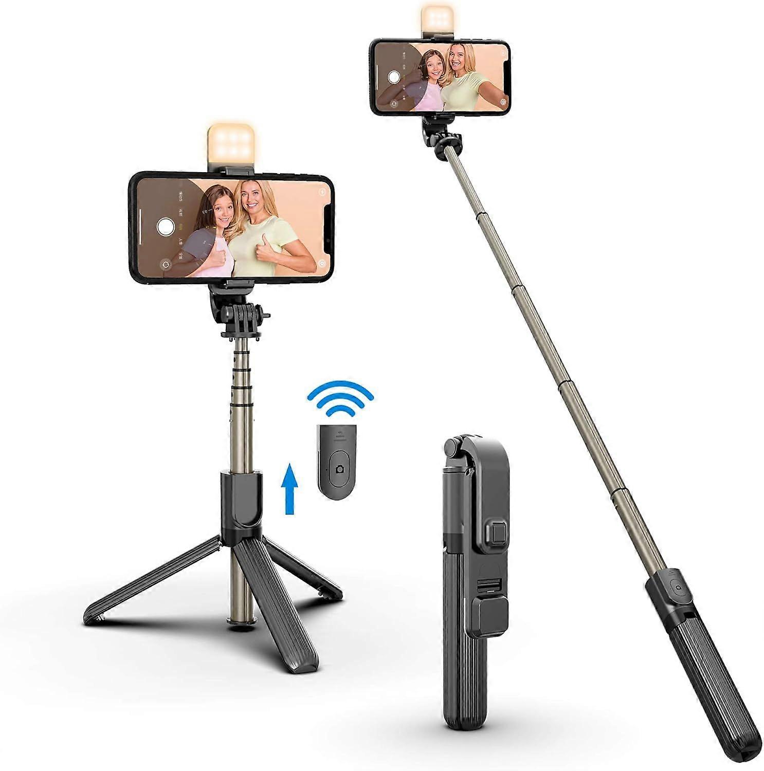 Lampe LED Selfie Stick avec trépied et support de téléphone et télécommande Bluetooth, lampe à selfie rechargeable à intensité variable pour la diffusion en direct et le maquillage, YouTube Vi