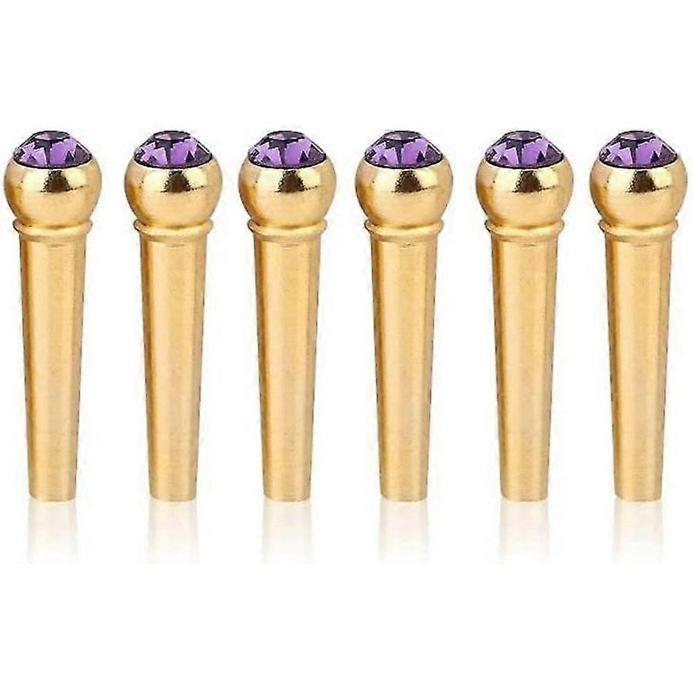 6-pack stallstift för gitarr, mässingsstift för stallstift med kristallglasprick för akustisk gitarr (vit)