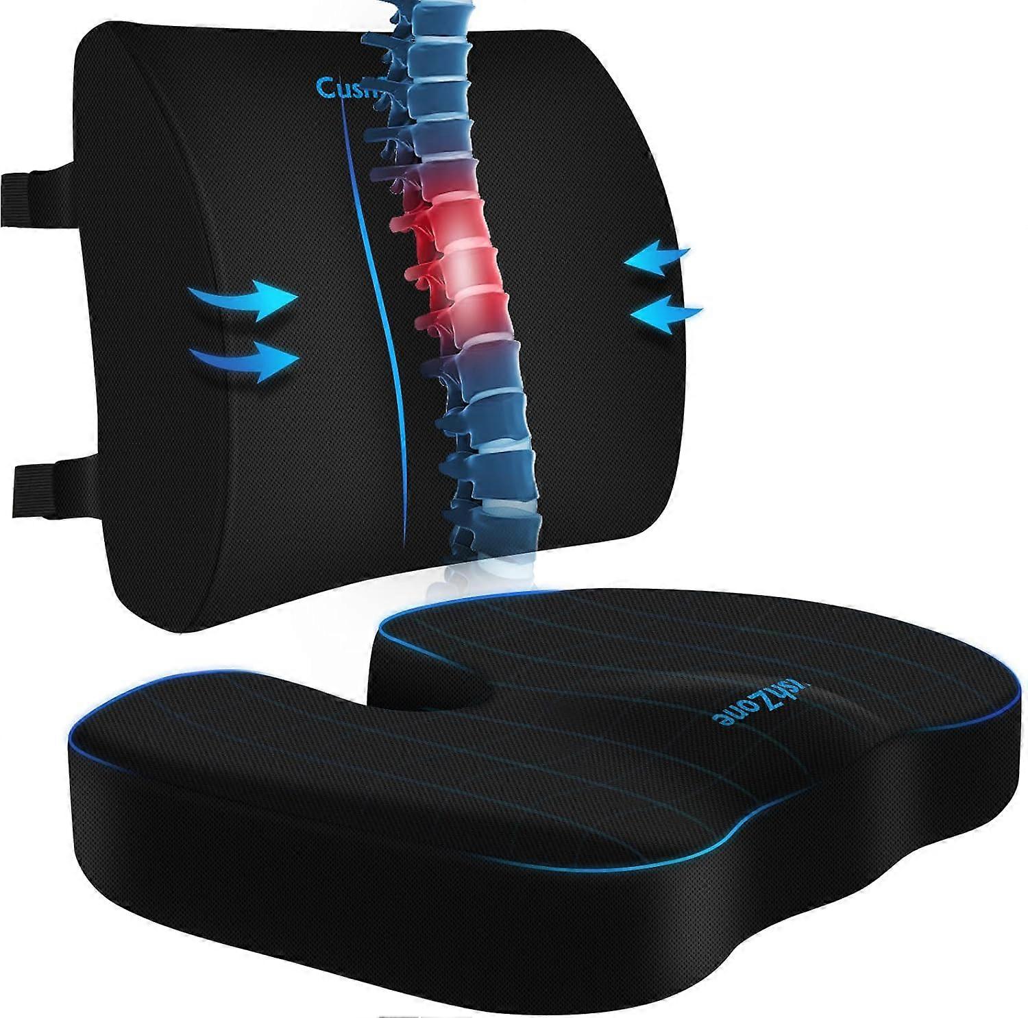 Memory Foam Seat Cushion with Lumbar Support and Adjustable Strap for Sciatica Pain Relief