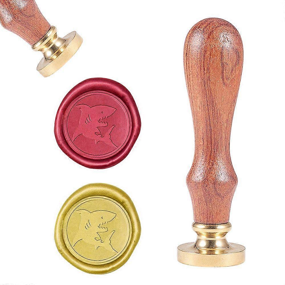 1pc DIY Scrapbook Brass Wax Seal Stamp and Wood Handle Sets Shark Shape Golden 8.9x2.5cm Stamps: 25x14.5mm