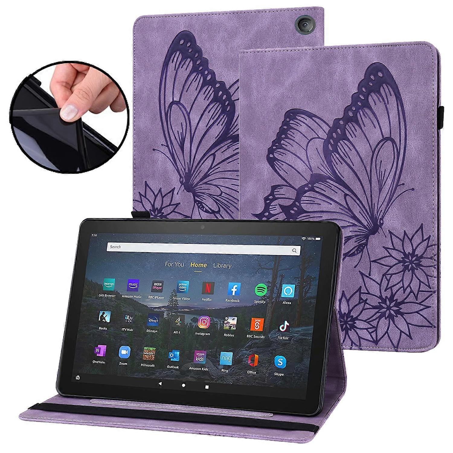 Big Butterfly Embossed Smart Leather Tablet Case For Amazon Kindle Fire HD 10 / 10 Plus 2021