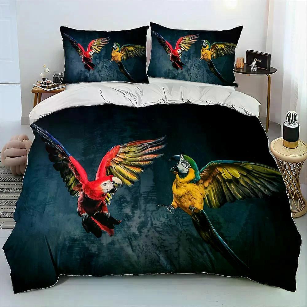 v1660 Lakan Färgglada papegojor Fåglar Täcke Sängkläder, Påslakan Sängset Täcke Örngott, King Queen Size Sängkläder Set Vuxen 3-Paj
