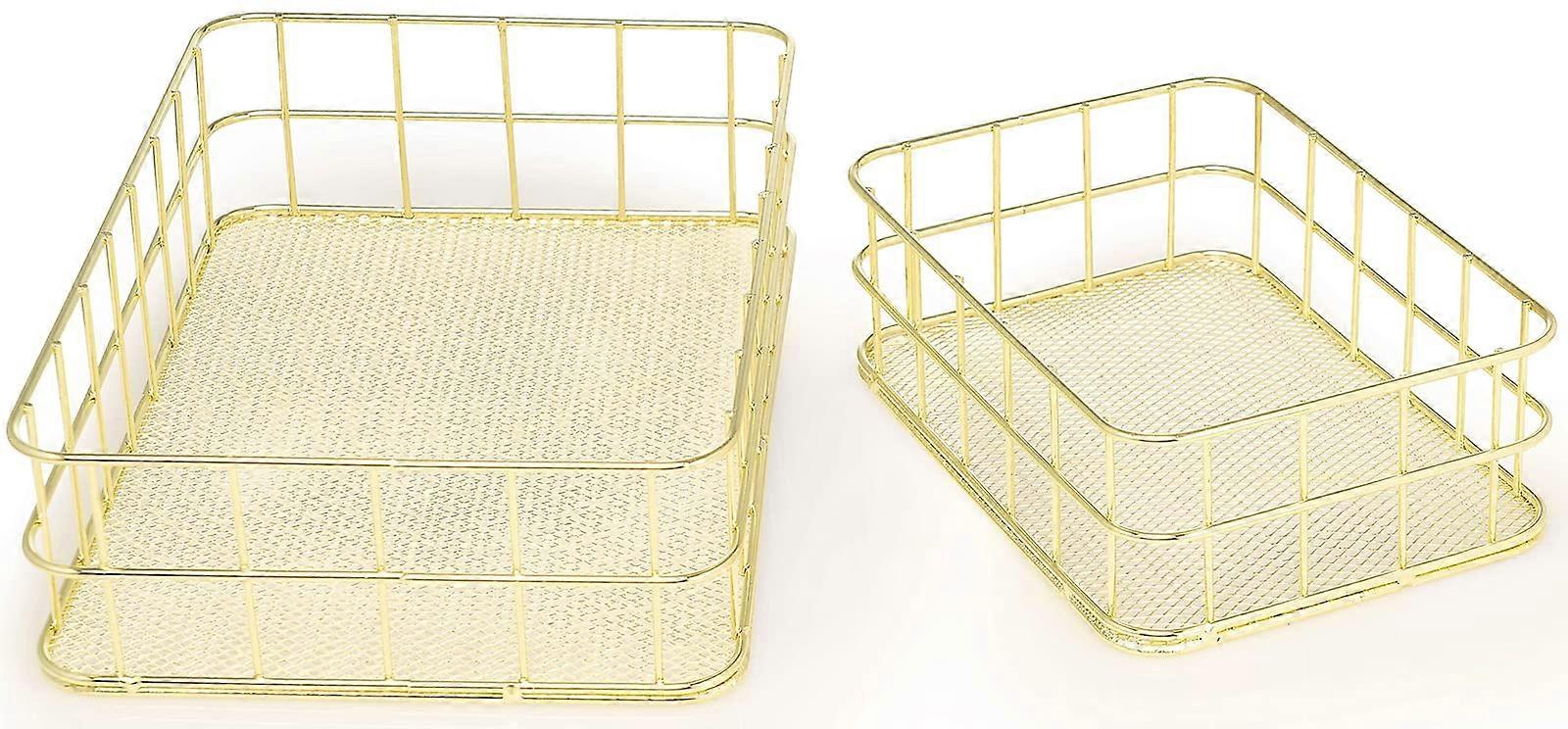 2 Set Nested Classic Gold Mesh Wire Basket Trays Storage Organizing Medium 9.6' X 6.4' Small 6.7' ×4.7'