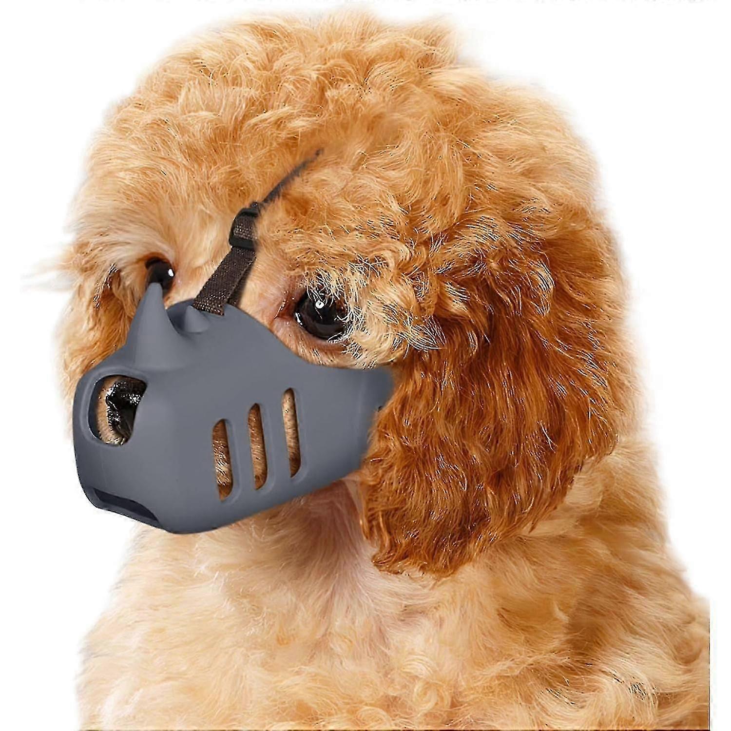Dog Muzzle, Soft Muzzle for Small Medium Dogs Poodle Dachshund, Breathable Silicone Cage Mouth Cover to Prevent Biting and Chewing, Funny Rhino Muzzle